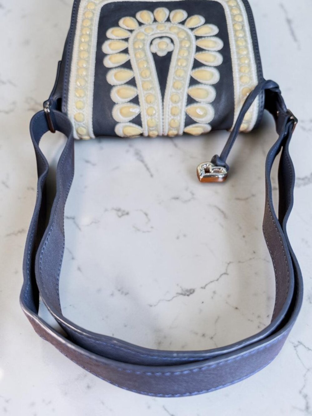Brighton Masterpiece "Crown Jewel" Navy Leather Shoulder Crossbody Bag -Like New - Picture 14 of 15